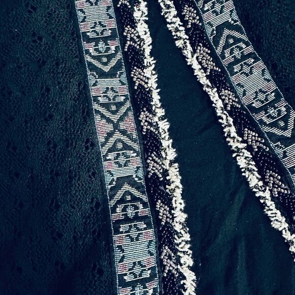 Miss Me Black Beaded Fringe Boho Festival Vibes Cropped Waistcoat Vest - Picture 4 of 8